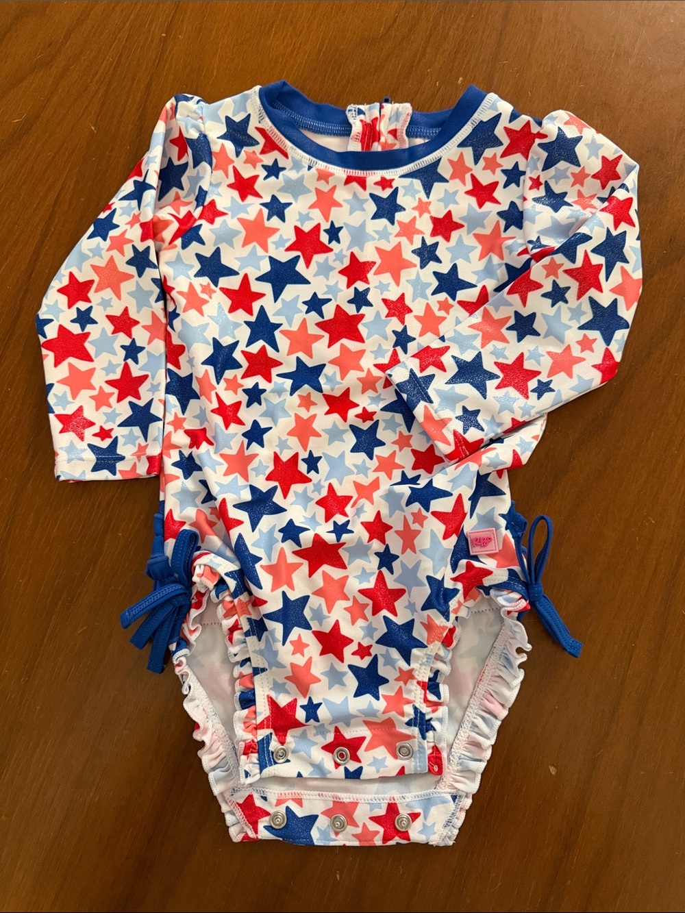 Ruffle Butts Red, White & Blue Star Long-Sleeve One-Piece Swimsuit